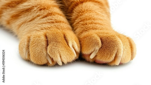 Close-Up of Cat Paws Resting on a Soft White Surface with Gentle Shadows and Textures photo