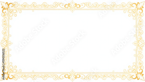 AI generative. Elements of ornate vintage frames. Border gold swirls motifs on white background. Design for wedding invitations, greeting cards, royal certificates., food menu. 89