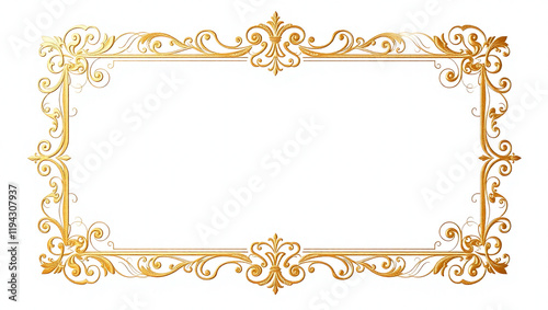 AI generative. Elements of ornate vintage frames. Border gold swirls motifs on white background. Design for wedding invitations, greeting cards, royal certificates., food menu. 110