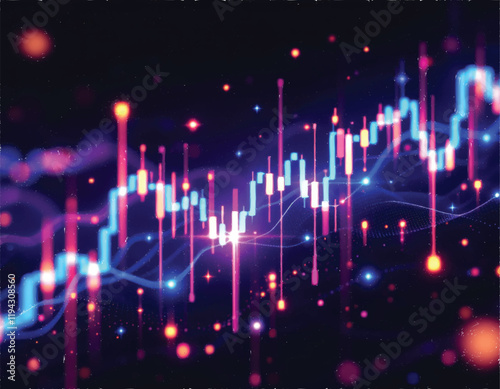 vector of a futuristic glowing stock market charts and graphs with glowing lines and dots on it