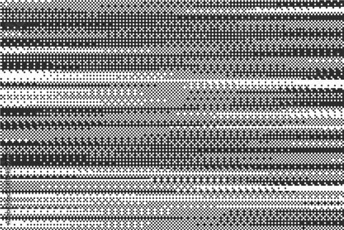 Striped bitmap pattern background with pixel texture. Retro computer game graphic. Abstract noisy effect halftone digital bg. Vector glitch spackle fade wallpaper
