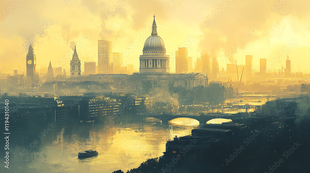 Obraz premium View of London skyline at sunset with St Paul's Cathedral and River Thames