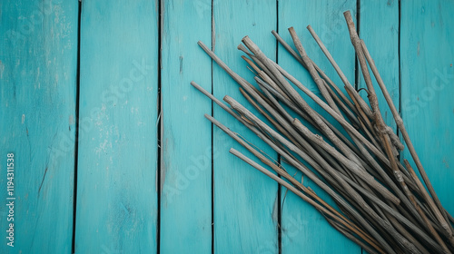 Bundle of Twigs on Teal Woo...