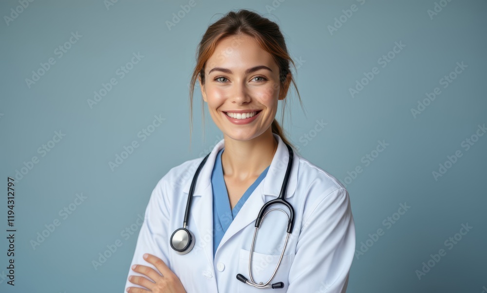 Smiling female doctor in a lab coat Smiling female doctor in a lab coat
