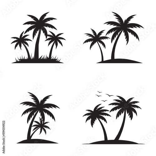  Silhouettes of Tropical Palm Trees summer vectors bundle design