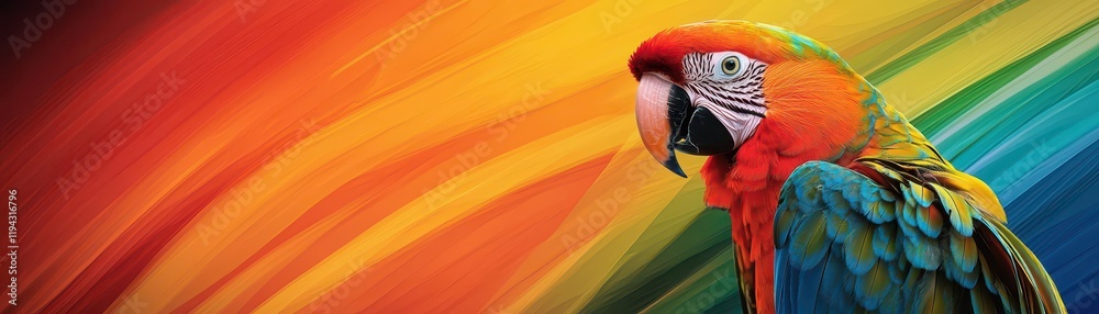 Fototapeta premium Vibrant scarlet macaw displaying feathers tropical rainforest wildlife photography nature close-up