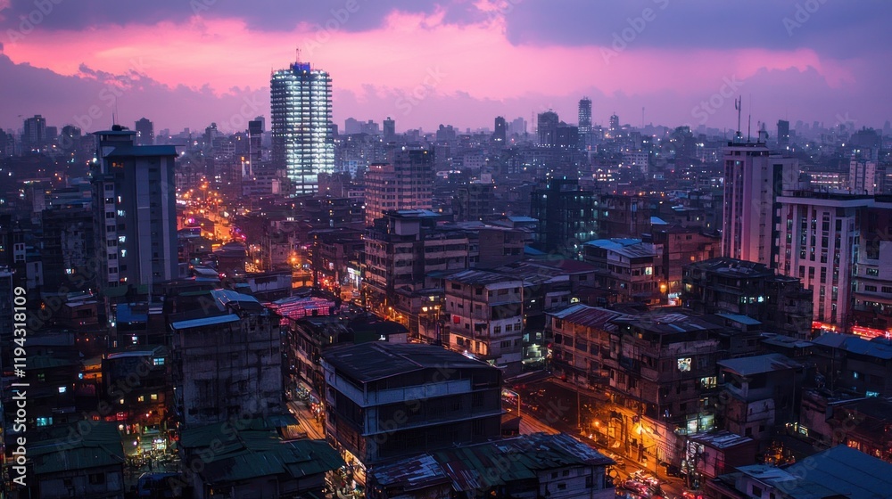 Fototapeta premium Vibrant Dhaka Skyline at Dusk