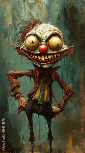 Grotesque Clown Painting: A Macabre Digital Portrait photo