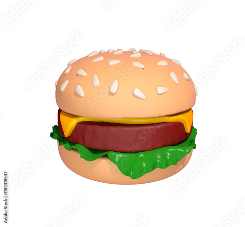 burger 3D icon. 3d rendering of cheeseburger isolated illustration on white background