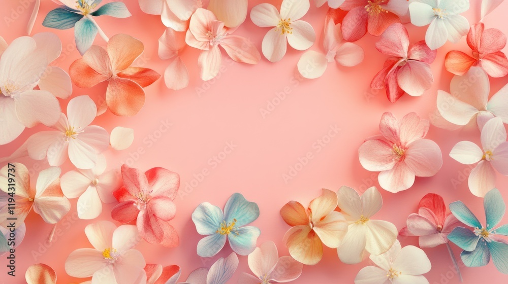 Pastel flowers frame, pink background, spring, design Pastel flowers frame, pink background, spring, design
