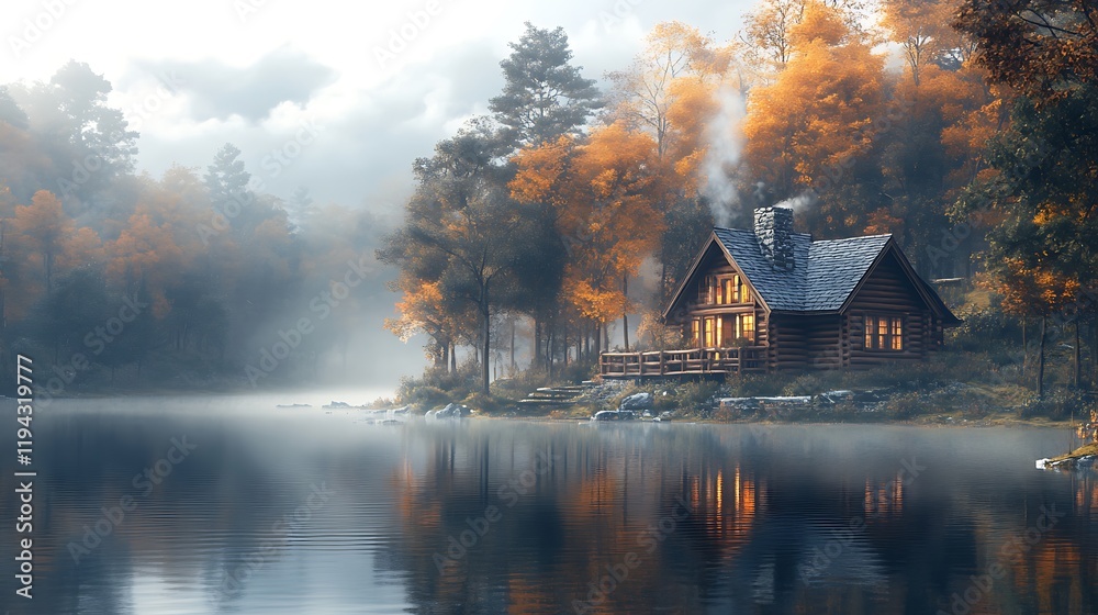 A charming log cabin by a tranquil lake, the water perfectly reflecting the cabin and surrounding forest, soft morning mist adding depth and mystery, peaceful and enchanting atmosphere, A charming log cabin by a tranquil lake, the water perfectly reflecting the cabin and surrounding forest, soft morning mist adding depth and mystery, peaceful and enchanting atmosphere,