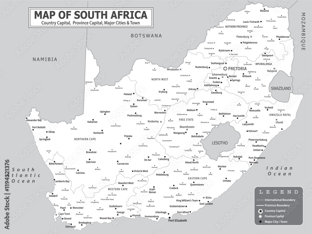 Obraz premium African Countries Geography Political map. Political map of country with capital, province or state capital, major cities and town.