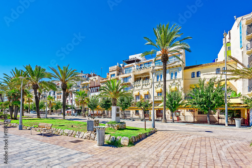 Schilderij op canvas Seafront of Sitges,a beautiful town near Barcelona.