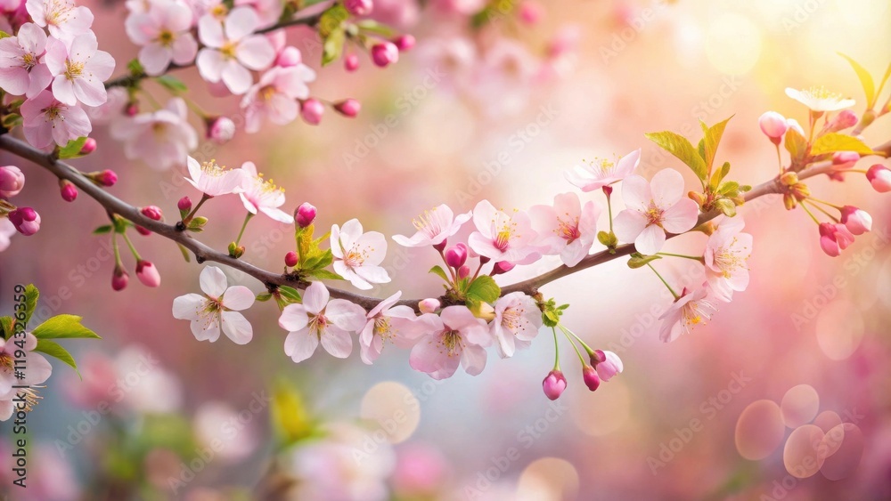 Delicate Pink Blossoms on a Branch in Soft Sunlight Delicate Pink Blossoms on a Branch in Soft Sunlight