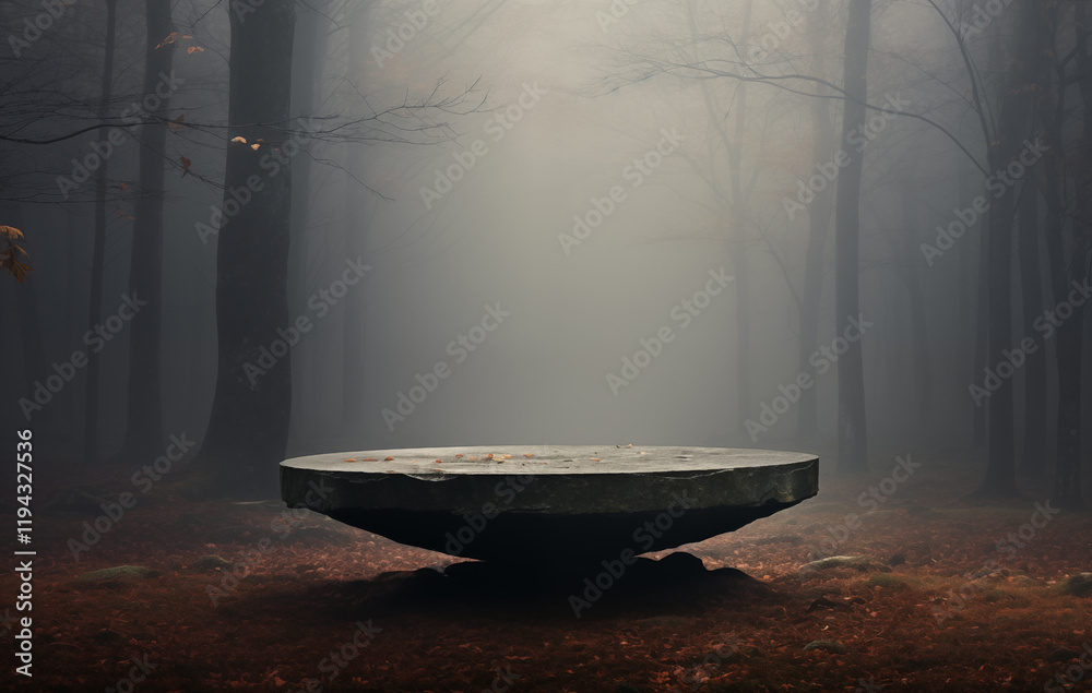 In the heart of a dense and fogenshrouded forest lies a large stone, standing resilient amidst an atmospheric phenomenon that drapes the woodland in an ethereal mist, lending an air of mystery In the heart of a dense and fogenshrouded forest lies a large stone, standing resilient amidst an atmospheric phenomenon that drapes the woodland in an ethereal mist, lending an air of mystery