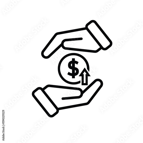 coin icon. money strengthens or rises in hand. money management vector, business and finance icon, showing continuous movement. Line design style