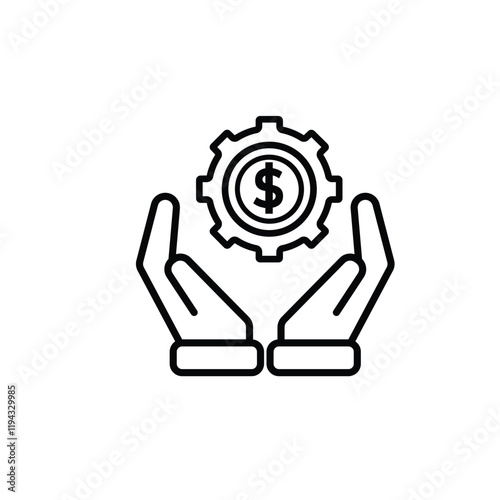 Coin icon. financial gear in hand. money management vector, business and finance icon. line design style. for financial education, web, management