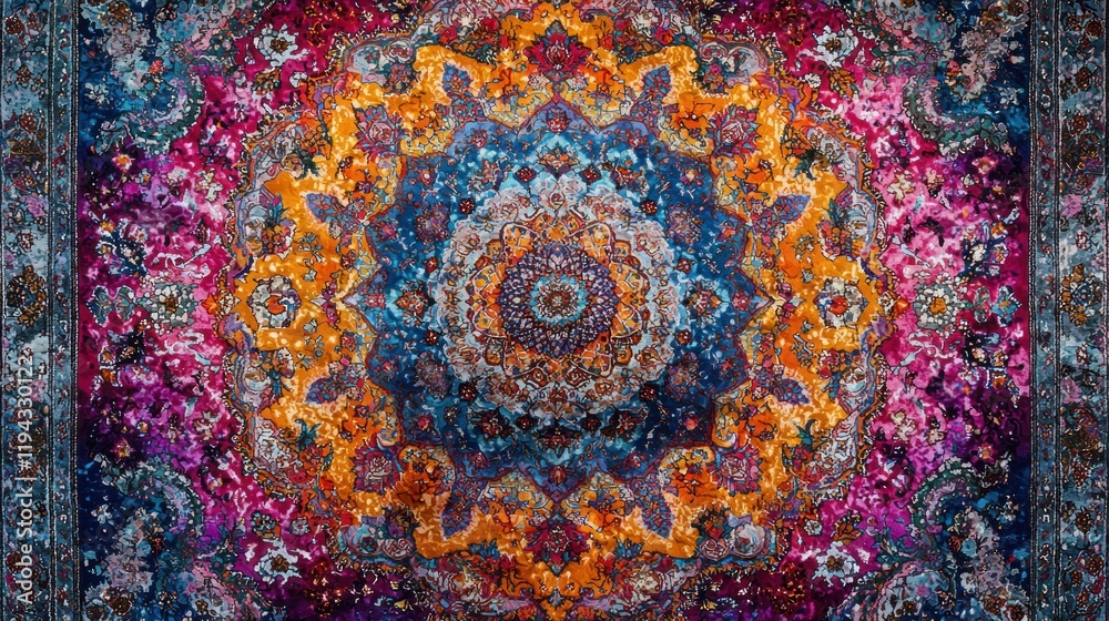 Colorful mandala pattern on a textile, showcasing intricate designs and vibrant hues, ideal for decor Colorful mandala pattern on a textile, showcasing intricate designs and vibrant hues, ideal for decor