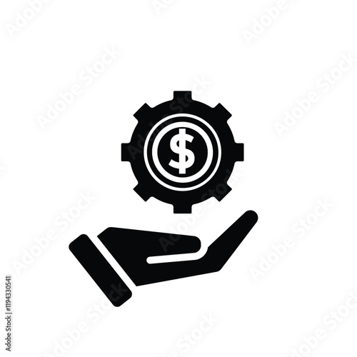 Coin icon. financial gear in hand. money management vector, business and finance icon. solid design style. for financial education, web, management