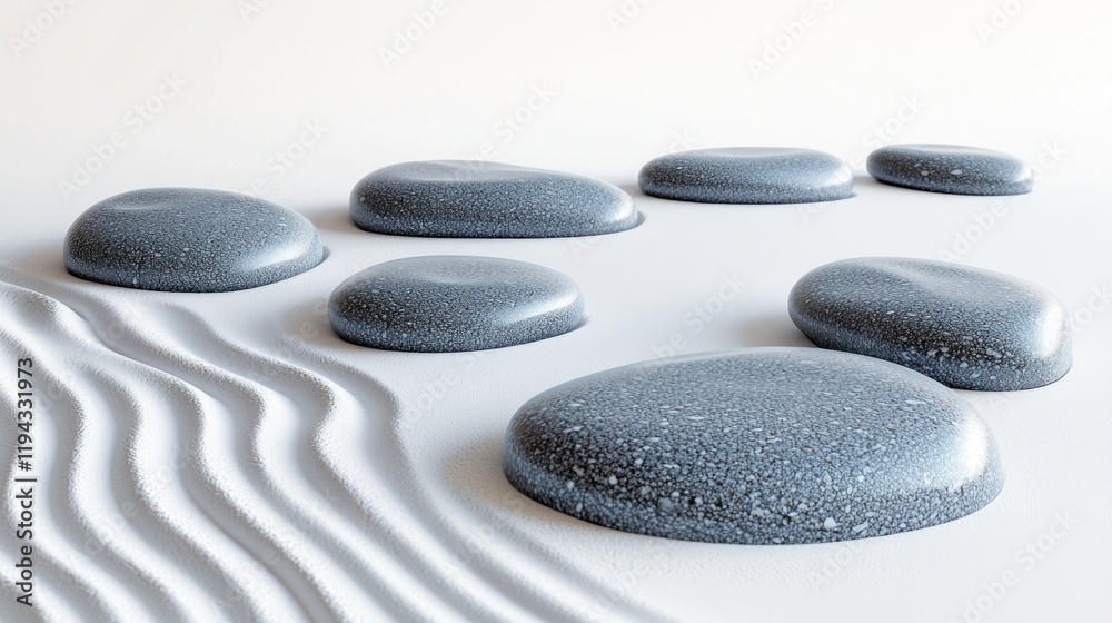 Serene Zen Garden: Smooth Grey Stones on White Sand Serene Zen Garden: Smooth Grey Stones on White Sand