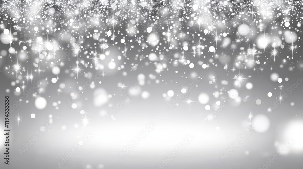 Winter background with the image of falling snow, stars and bokeh lights, white and gray colors, shiny glittery texture, blurred background Winter background with the image of falling snow, stars and bokeh lights, white and gray colors, shiny glittery texture, blurred background