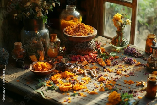 Natural Ayurvedic herbs and spices promoting wellness and organic healing.
