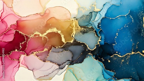 高級感のある大理石風背景イラスト マーブル模様アルコールインクアート カラフル AI生成素材