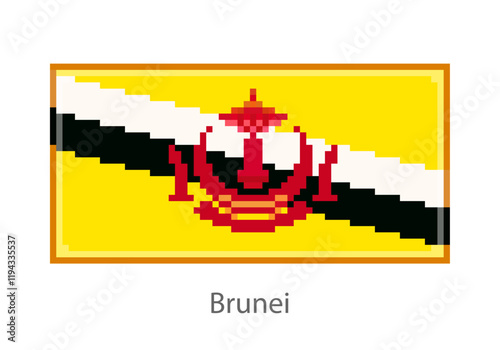 Vector illustration of the Brunei in pixel art or mosaic style on white background. Collection of flags of the countries of the world.