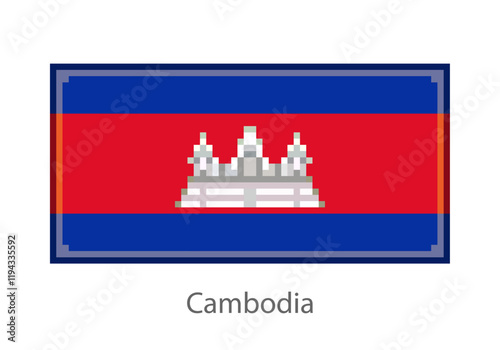 Vector illustration of the Cambodia in pixel art or mosaic style on white background. Collection of flags of the countries of the world.