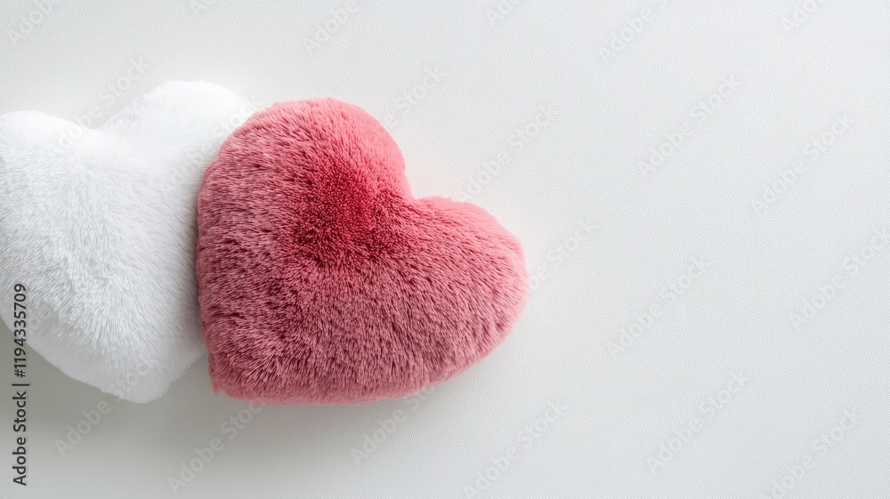 Fototapeta premium Red and white plush hearts on surface