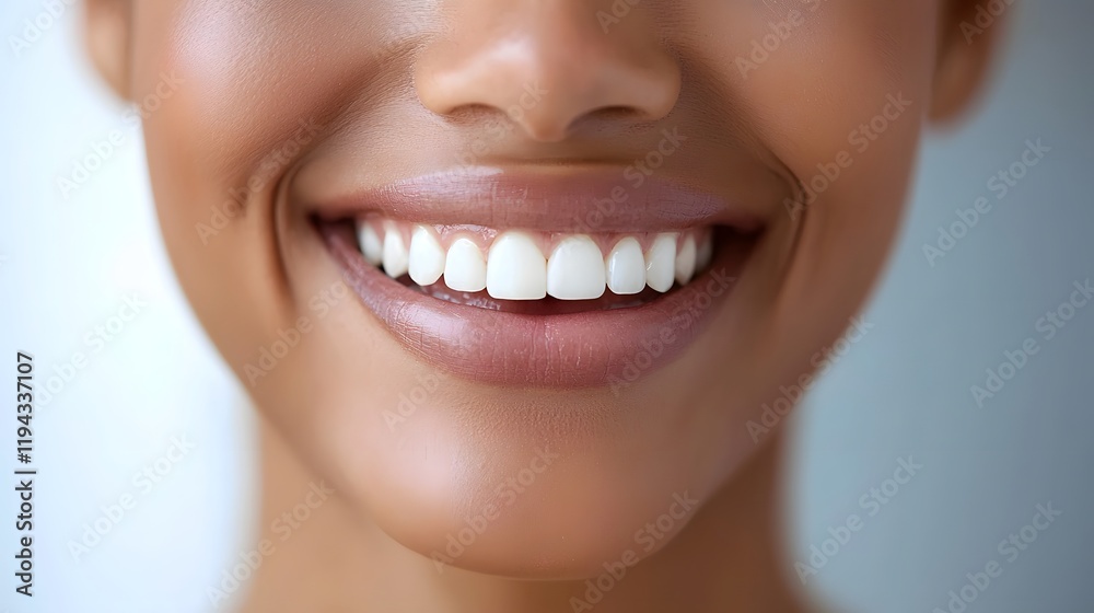 Fototapeta premium Closeup of a smiling face with teeth showing expressing joy happiness and excitement The person s facial features radiate positive emotions and a sense of contentment