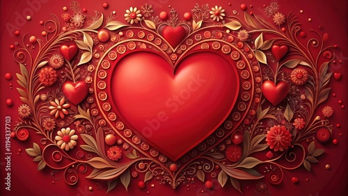 Red Heart Shapes Background with Floral Elements, love symbols