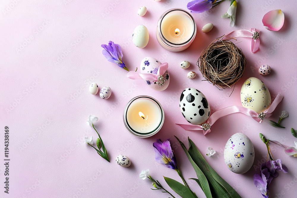 Obraz premium flat-lay arrangement of Easter decorations