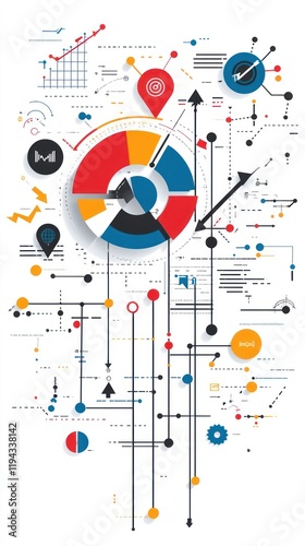 Wallpaper Mural Abstract Data Visualization:  A Colorful Network of Charts, Graphs, and Connections Representing Business Growth and Strategy Torontodigital.ca