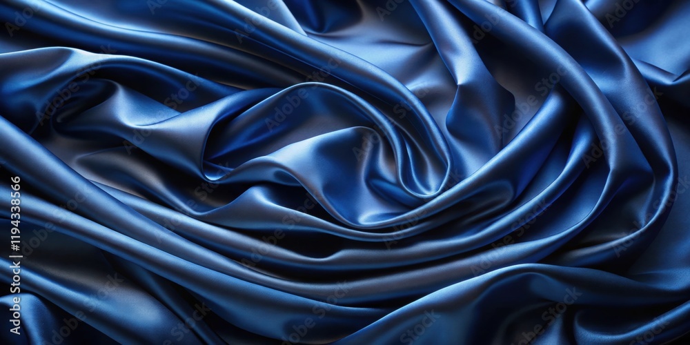 Obraz premium Luxurious Deep Blue Silk Fabric Draped in Elegant Swirls and Soft Curves, Showing Rich Texture and Smooth Surface
