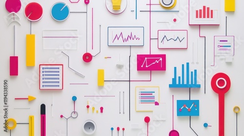 Abstract Colorful Data Visualization: A Network of Charts, Graphs, and Diagrams