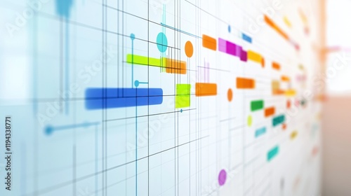 Abstract Colorful Gantt Chart on Whiteboard: Project Planning and Management Visualization