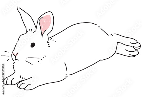 休んでいる白うさぎのイラスト