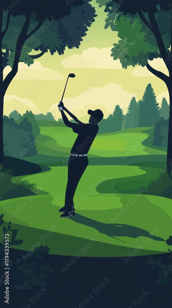 Golfer Silhouette on a Lush Green Course at Sunset Golfer Silhouette on a Lush Green Course at Sunset