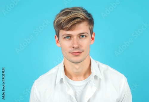 Western male portrait on bright blue background