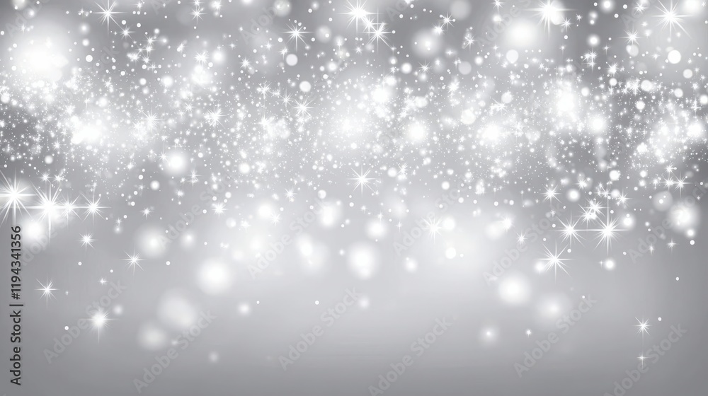 Winter background with the image of falling snow, stars and bokeh lights, white and gray colors, shiny glittery texture, blurred background Winter background with the image of falling snow, stars and bokeh lights, white and gray colors, shiny glittery texture, blurred background
