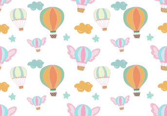 Fotobehang Luchtballon Patroon met luchtballonnen en bloemen  © Aliyah