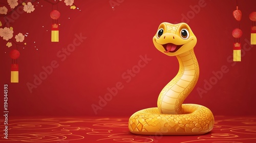 Chinese wind Snake Spring Festival cartoon red background