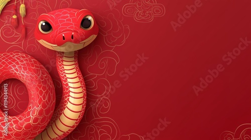 Chinese wind Snake Spring Festival cartoon red background