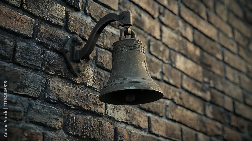 Fototapeta premium A bell hanging from a brick wall