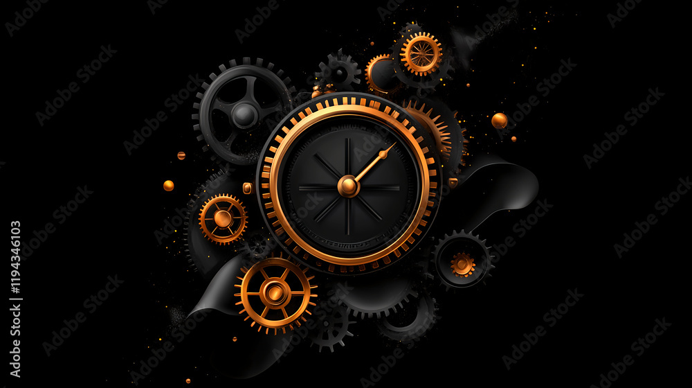 Black and Gold Clockwork Gears Abstract Background Black and Gold Clockwork Gears Abstract Background