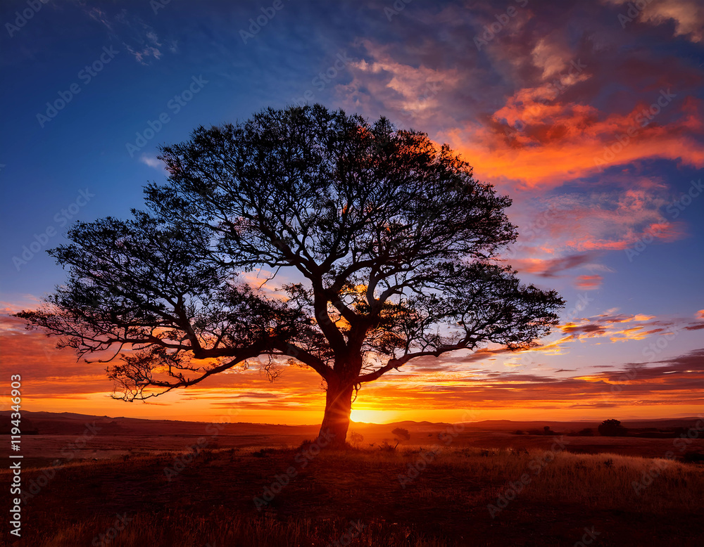 Stunning silhouette of a tree against a vibrant sunset Stunning silhouette of a tree against a vibrant sunset