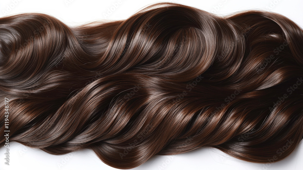 Fototapeta premium Smooth and Glossy Dark Brown Hair Wave on White Background for Beauty and Hair Care Concept in Stock Photography Market