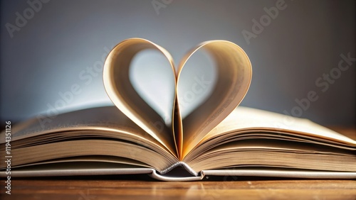 Unfurl pages of an open book forming a heart shape, love at first sight, love,  love at first sight, love,reading