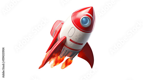 Red Cartoon Rocket Ship Launching into Space 